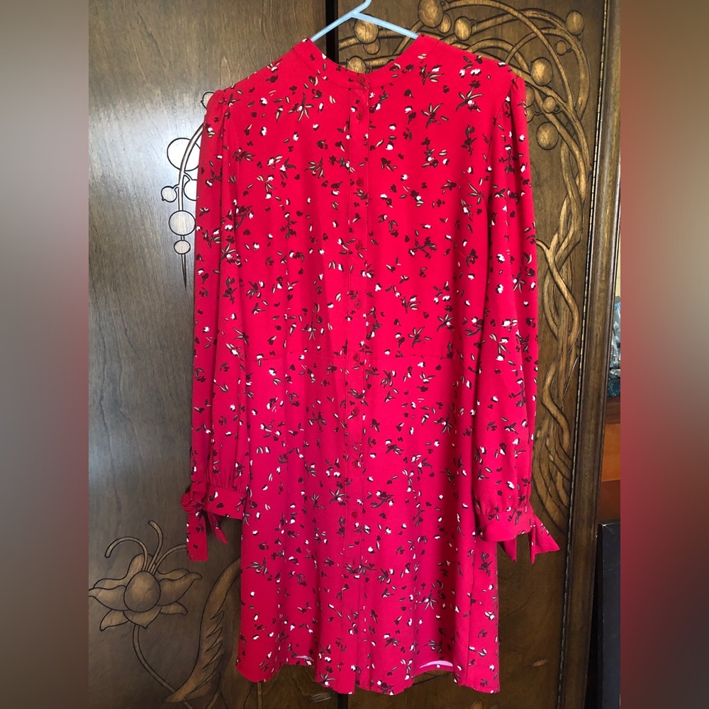 Banana Republic Button Down Shirt Dress, Red Pattern, Size 12